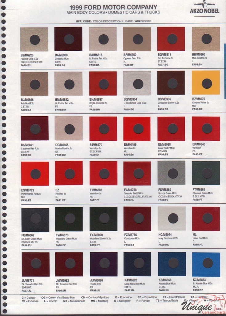 1999 Ford Paint Charts Akzo-Nobel 1